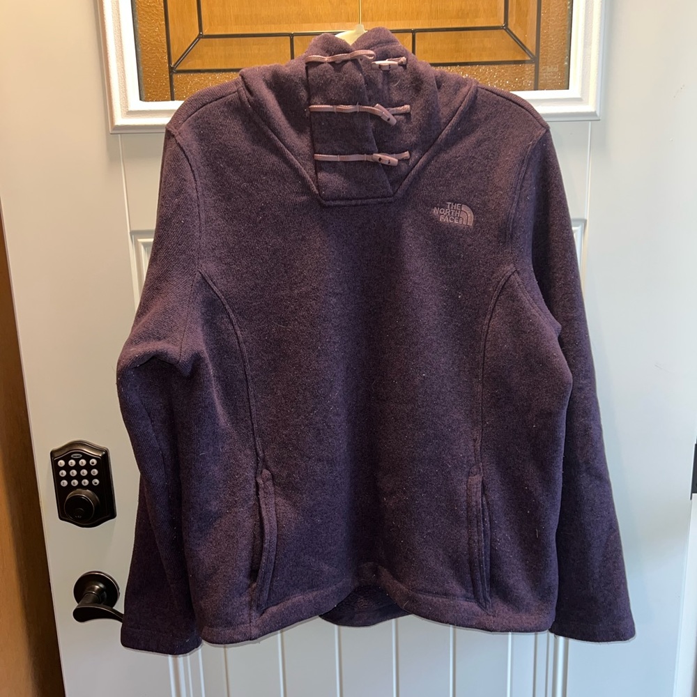 North Face Purple Pull Thru Buttons Hooded Sweatshirt Size XLarge